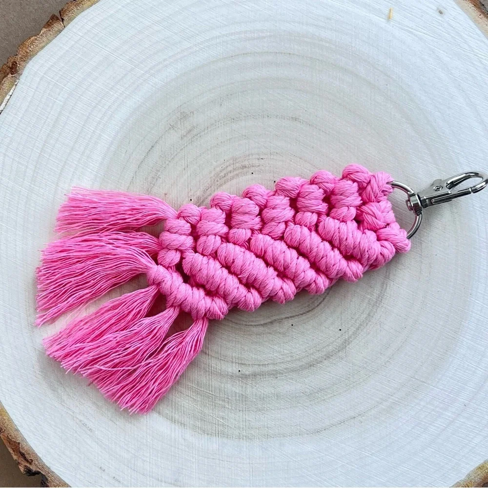 Braided Handcrafted Boho Macrame Hot Pink Keychain